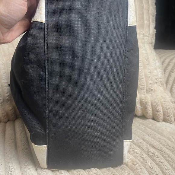 Lancome Black Tote with White Trim and Floral Lining - Picture 5 of 10